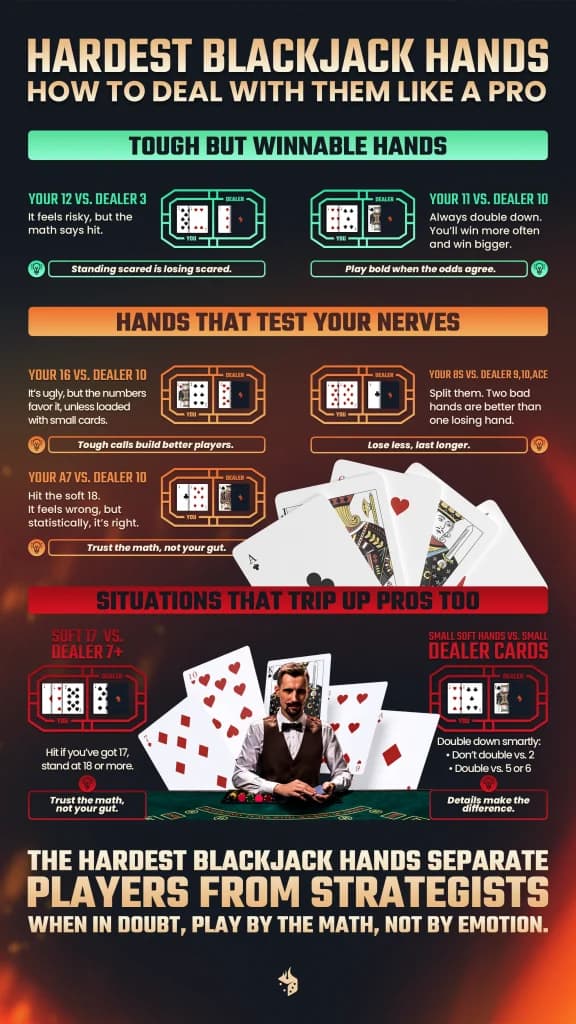 Hardest Blackjack Hands Infographic How To Deal With Blackjack Hands Infographic Blackjack Strategies Infographic