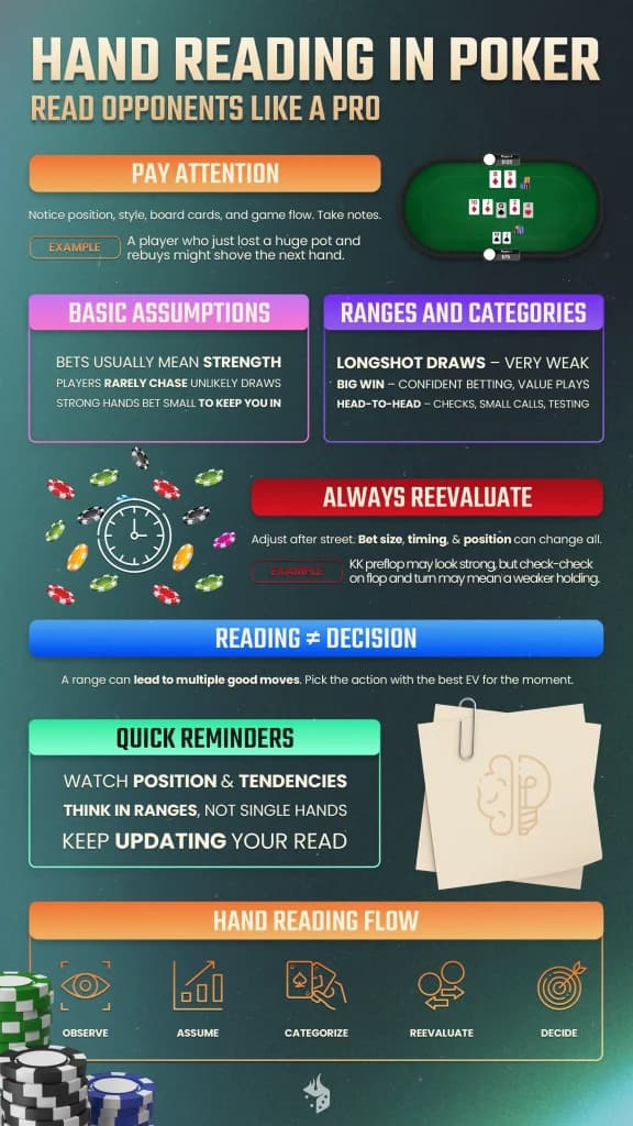 Hand reading in poker: how to read opponents hands infographic