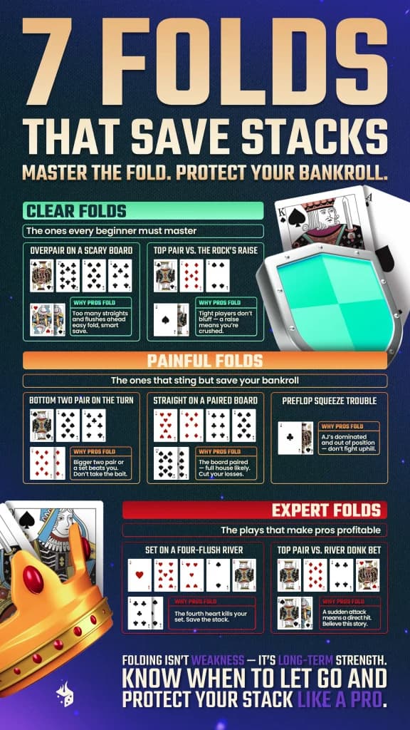 When to fold in Texas Hold'em Inforgraphic - Texas Hold'em Folds That Save Stacks Infographic - Master Texas Hold'Em Folds