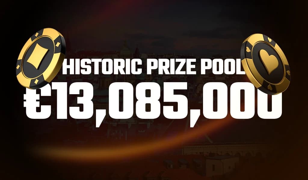 Graphic showing the WSOP Europe 2026 historic prize pool of €13,085,000.
