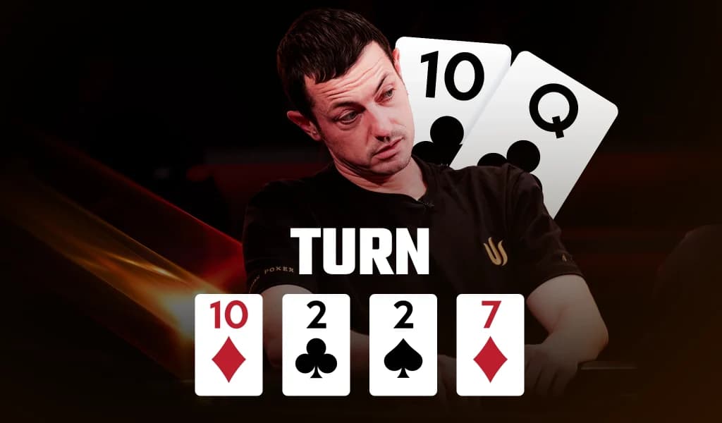 Tom Dwan holds queen-ten above the ten-two-two-seven board from his bluff against Barry Greenstein.