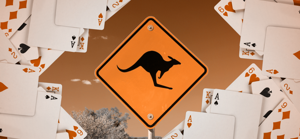 A bunch of playing cards with a kangaroo crossing sign from Australia.