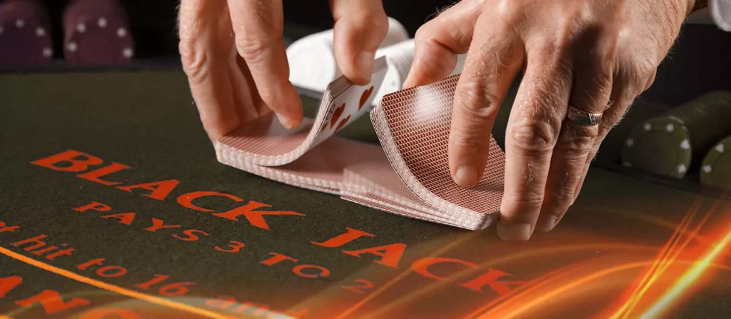 shuffling cards on table